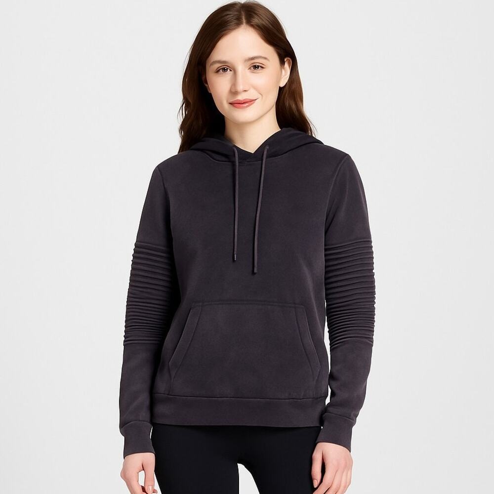 INC International Concepts Women's XS Moto Sleeve Hoodie - Blue Cotton Blend